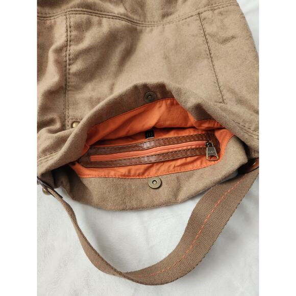 Vintage Y2K GAP Brown Wool Blend Large Tote Handbag Buckles Orange Interior - Picture 6 of 13